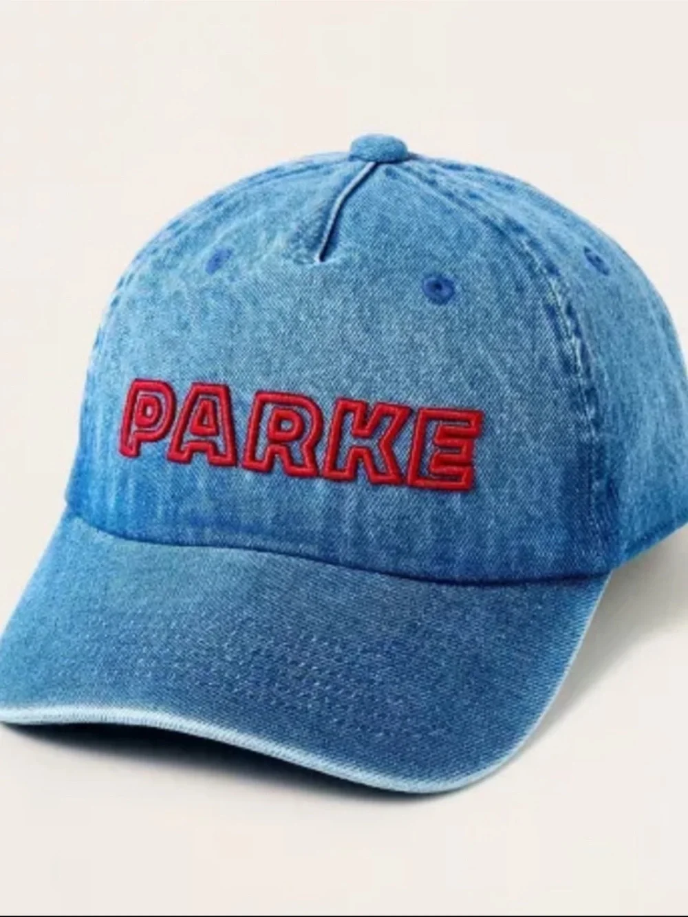 Parke x Target Embroidered Denim Baseball Cap - Blue with Red Lettering
